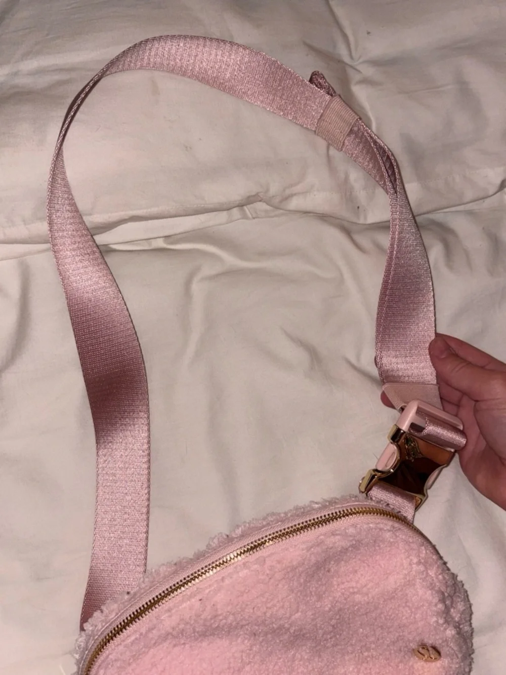 lululemon athletica Pink Sherpa Crossbody Belt Bag with Gold Hardware